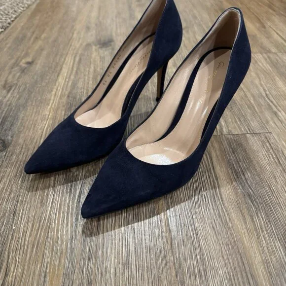Gianvito Rossi Blue Suede Manolo Blahnik Pointed Toe Pumps - Picture 1 of 11